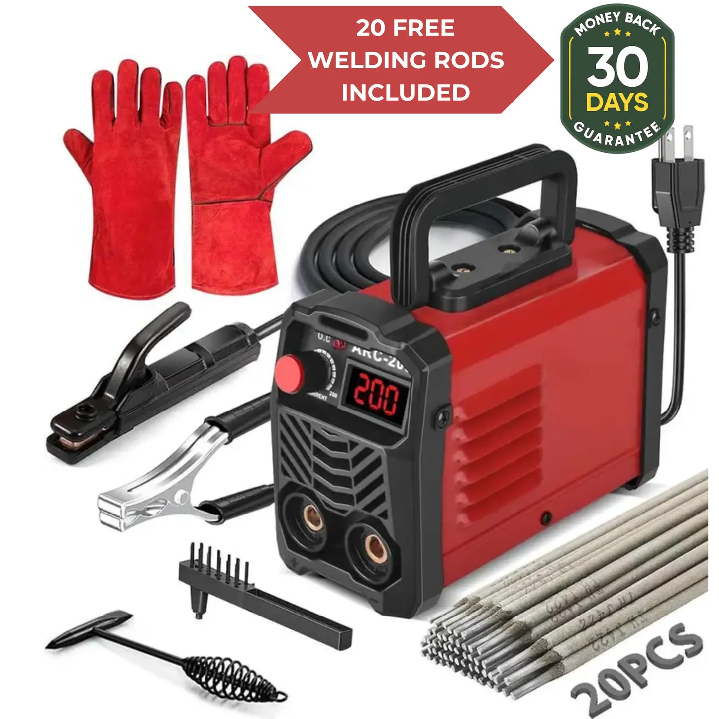 Flamyon QuickWeld Complete Welding System - Portable Stick Welder Machine 110V with Hot Start Arc Force Anti-Stick, Includes 20 Rods & 2 Chip Hammers